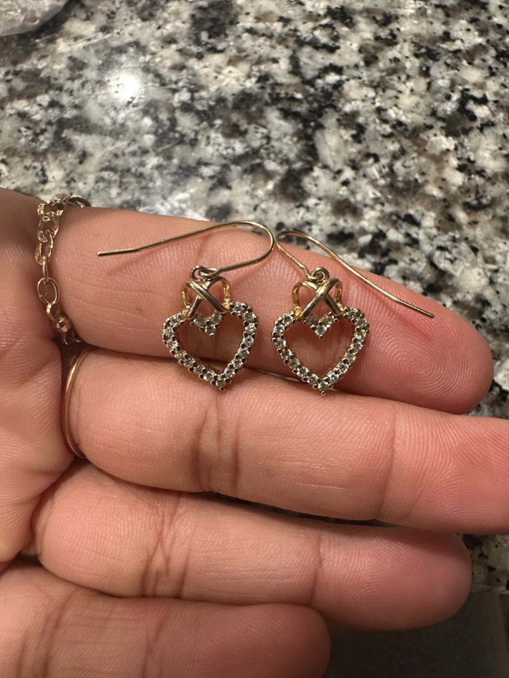 Gold Heart Drop Earrings with Clear Crystals - Elegant Women's Jewelry